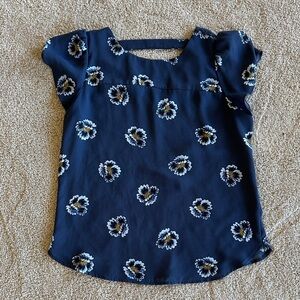 LOFT Floral Print Navy Blouse